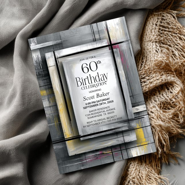 Modern Grey 60th Birthday Party Invitation (Creator Uploaded)