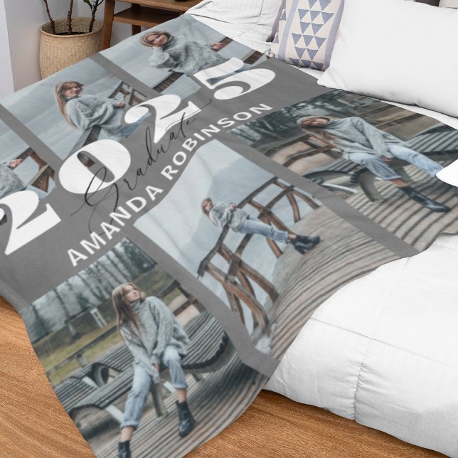 Modern Grey 6 Photo Graduation Fleece Blanket (Creator Uploaded)