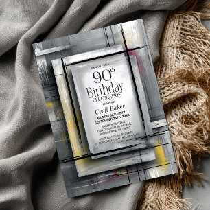 Modern Grey 90th Birthday Party Invitation