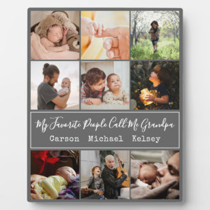 Modern Grey 9 Photo Collage for Grandpa Plaque