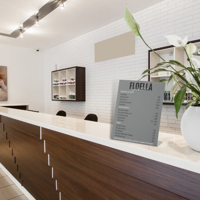 Modern Grey Aesthetics Salon Services Price List Pedestal Sign (Creator Uploaded)