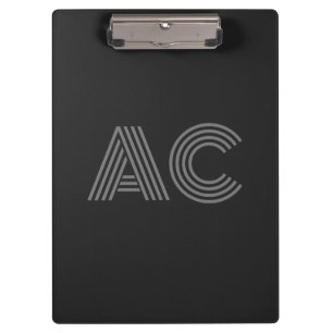 Modern Grey and Black Monogram Clipboard