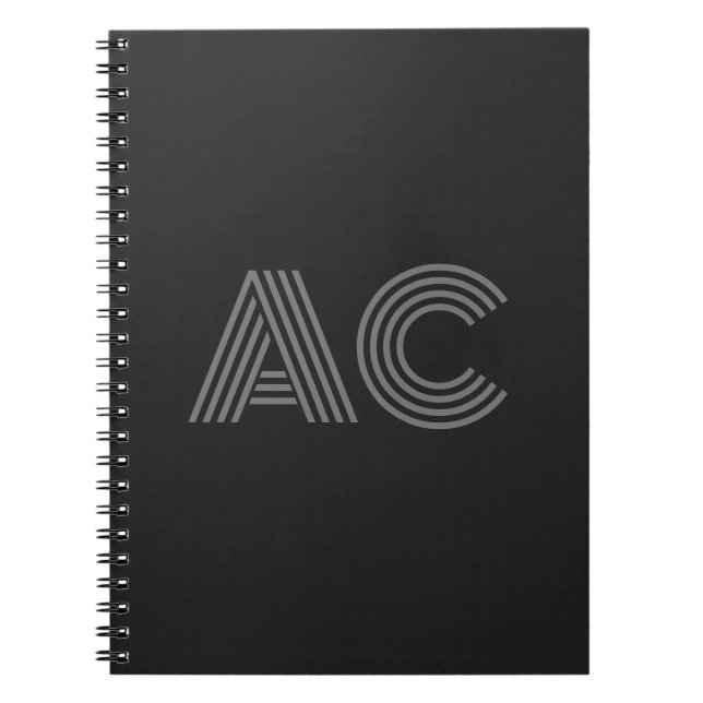 Modern Grey and Black Monogram Notebook (Front)