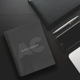 Modern Grey and Black Monogram Notebook