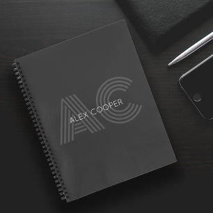 Modern Grey and Black Monogram Notebook