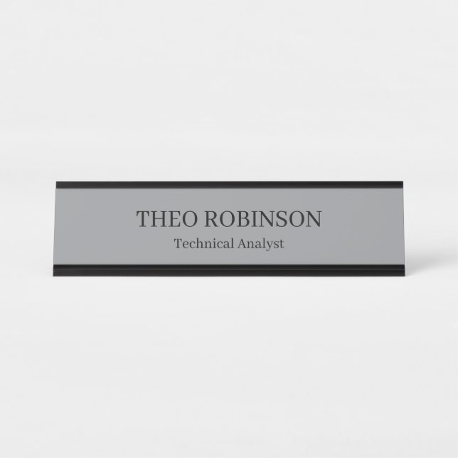 Modern Grey and Black Professional Desk Name Plate (Front)
