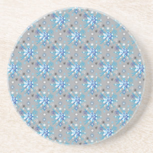 Modern grey and blue Holiday Snowflakes pattern Coaster