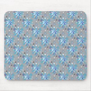 Modern grey and blue Holiday Snowflakes pattern Mouse Pad