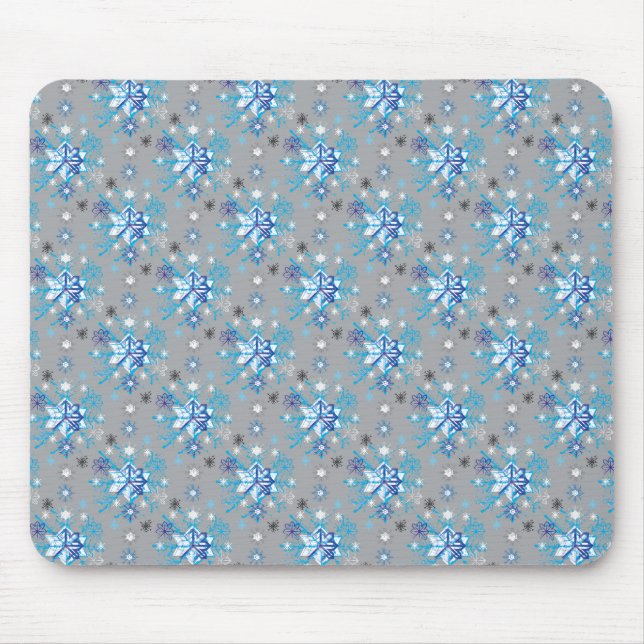 Modern grey and blue Holiday Snowflakes pattern Mouse Pad (Front)