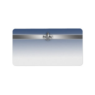 Modern Grey and Blue Silver Fleur de Lis Label
