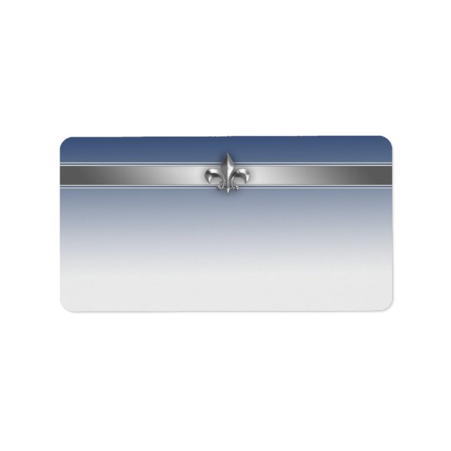 Modern Grey and Blue Silver Fleur de Lis Label (Front)