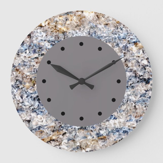 Modern Grey And Blue Stone Marble Look Large Clock (Front)