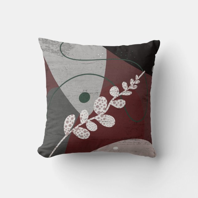 modern grey and brown leaves abstract earth tones  cushion (Front)