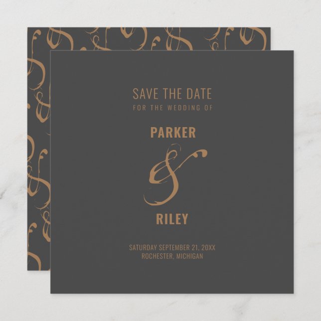 Modern Grey and CopperAutumn Wedding Save The Date (Front/Back)