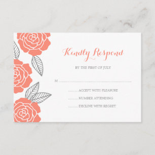Modern Grey and Coral Rose Wedding RSVP