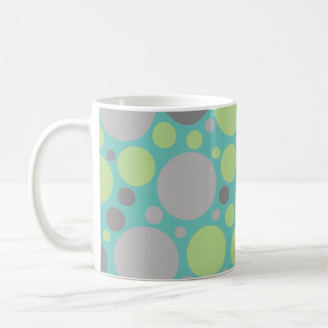 Modern Grey and Green Bubbles Coffee Mug (Left)