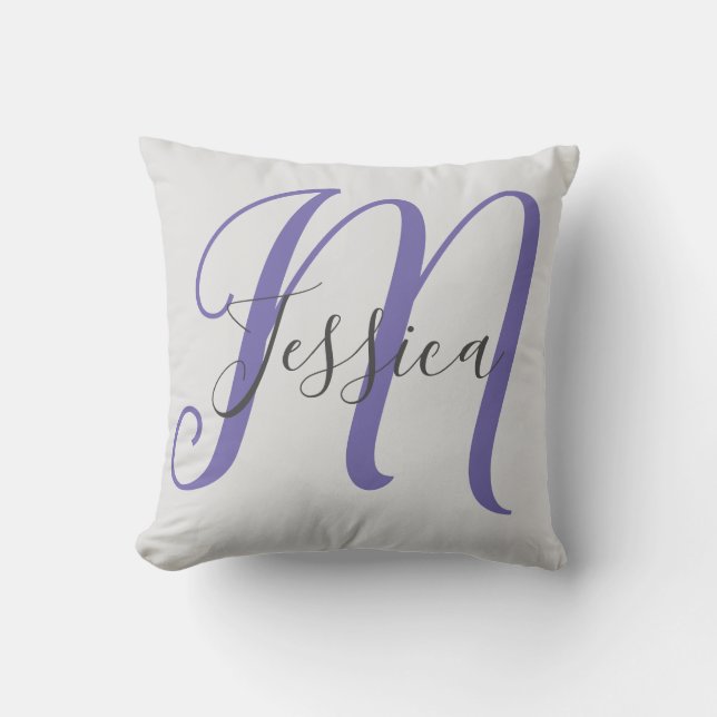 Modern Grey and Purple Monogram Cushion (Front)