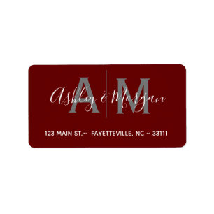 Modern Grey and Red Couple's Monogram Address Label