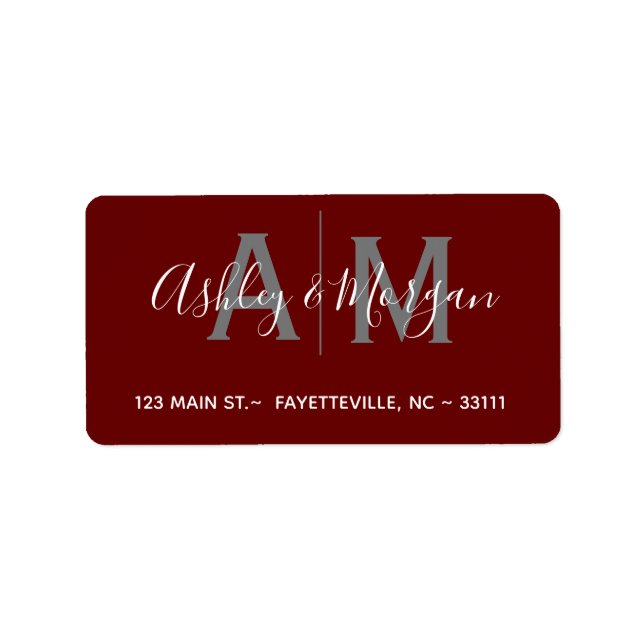 Modern Grey and Red Couple's Monogram  Address Label (Front)