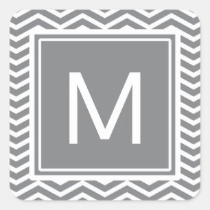 Modern Grey and White Chevrons With Monogram Square Sticker