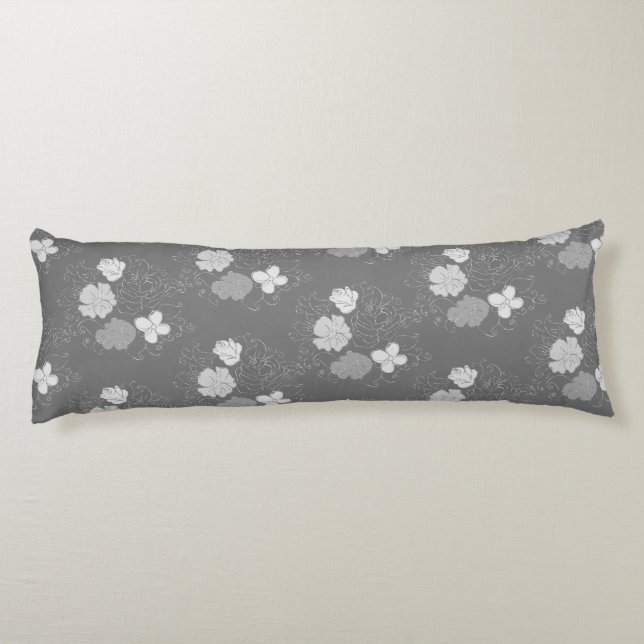 Modern Grey and White Floral Pattern Body Cushion (Back)