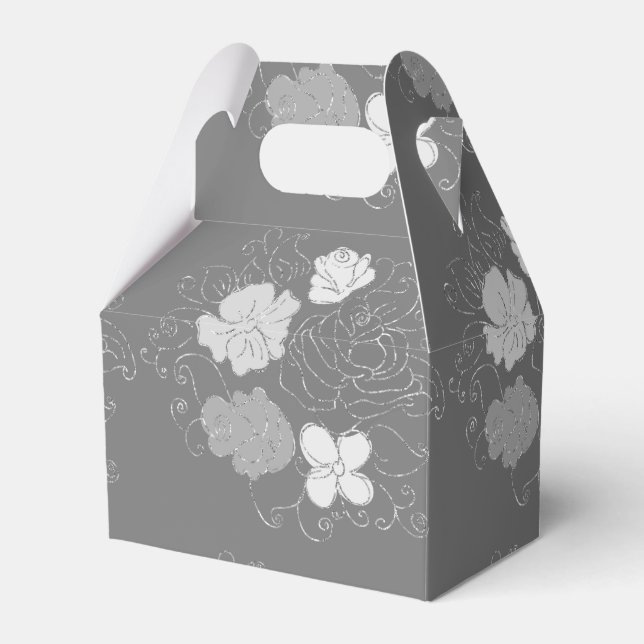 Modern Grey and White Floral Pattern  Favour Box (Front Side)