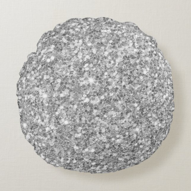 Modern Grey And White Glitter Pattern Round Cushion (Front)