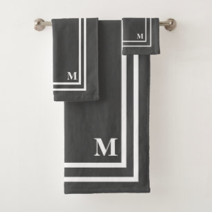 Modern Grey and White Monogram Bath Towel Set