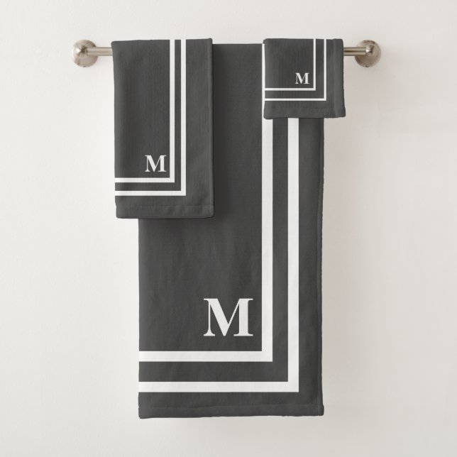 Modern Grey and White Monogram Bath Towel Set (Insitu)