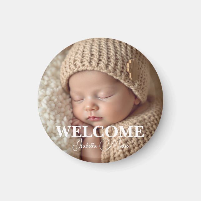  Modern Grey and White Photo Birth Announcement Magnet (Front)