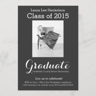 Modern Grey and White Photo Graduation Invitation