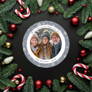 Modern Grey and White Snowflakes  Holiday Card