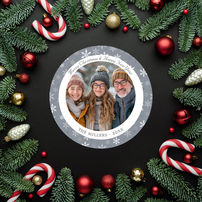 Modern Grey and White Snowflakes  Holiday Card (Modern Grey and White Snowflakes Holiday Card)