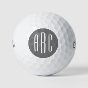 Modern Grey and White Three Letter Monogram Golf Balls