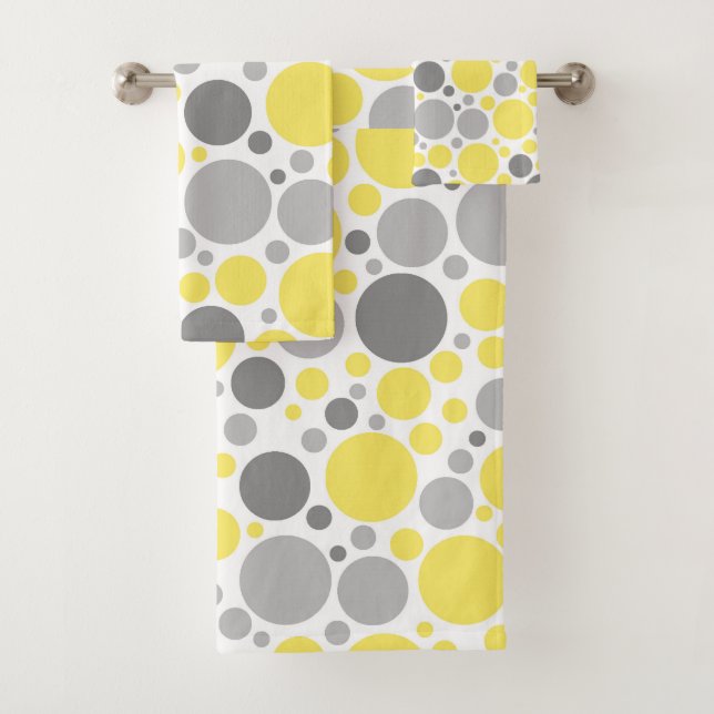 Modern Grey and Yellow Bubbles Bath Towel Set (Insitu)