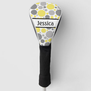Modern Grey and Yellow Bubbles Personalised Golf Head Cover