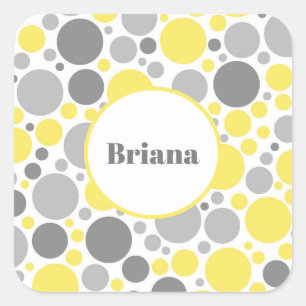 Modern Grey and Yellow Bubbles Personalised Square Sticker