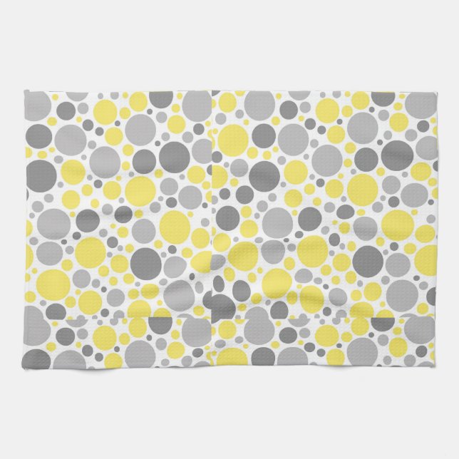 Modern Grey and Yellow Bubbles Tea Towel (Horizontal)