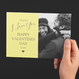 Modern Grey And Yellow  Photo Valentines Day Holiday Card