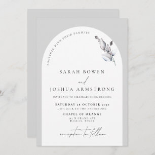 Modern Grey Arch Botanical Script Wedding Invitation