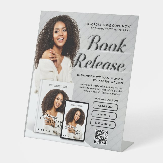 Modern Grey Author Flyer Book Launch Release Pedestal Sign (Front)