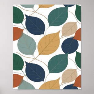 Modern Grey AUTUMN LEAVES Graphic Design Poster
