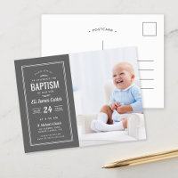 Modern Grey Baby Boy Photo Baptism