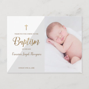 Modern Grey Baby Boy Photo Baptism Thank You Postcard
