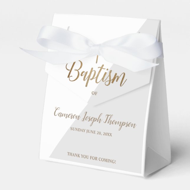 Modern Grey Baptism Baby Boy Thank you Gold Cross Favour Box (Front Side)