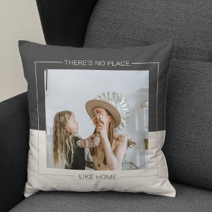 Modern Grey & Beige Family Photo Home Gift Cushion