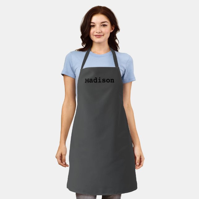 Modern grey black custom name text monogram apron (Worn)