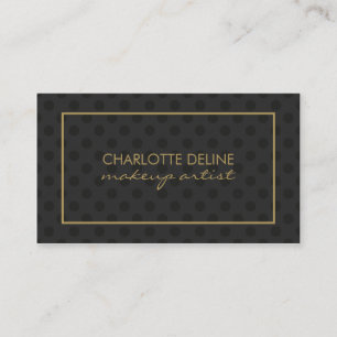 Modern Grey Black Dots Pattern Gold Makeup Artist Business Card