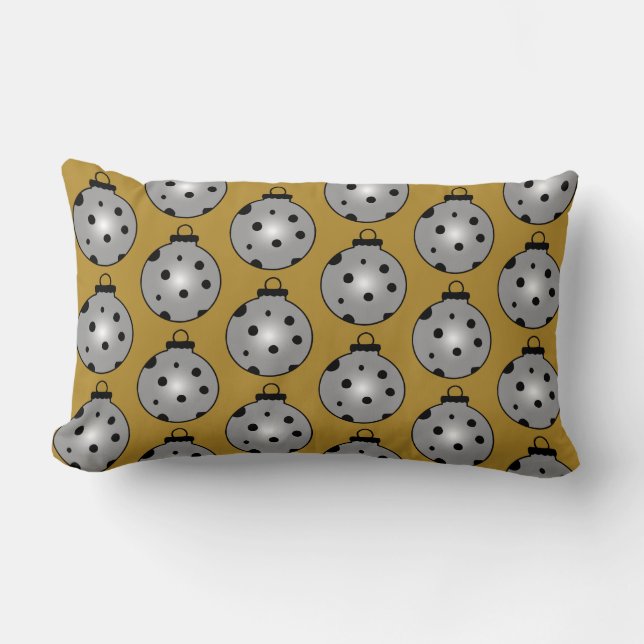 Modern Grey Black Gold Christmas Ornaments Pattern Lumbar Cushion (Front)