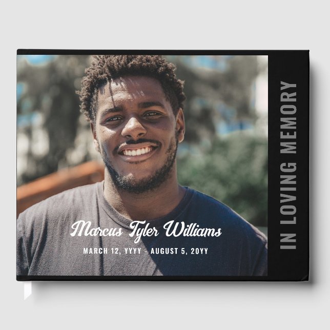 Modern Grey Black Photo In Loving Memory Guest Book (Front)